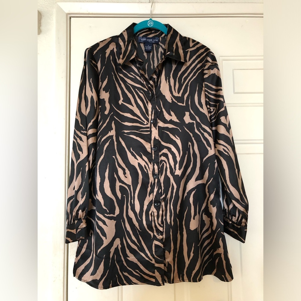 Susan Graver Animal Print Silky Button Down Tunic/Cardigan